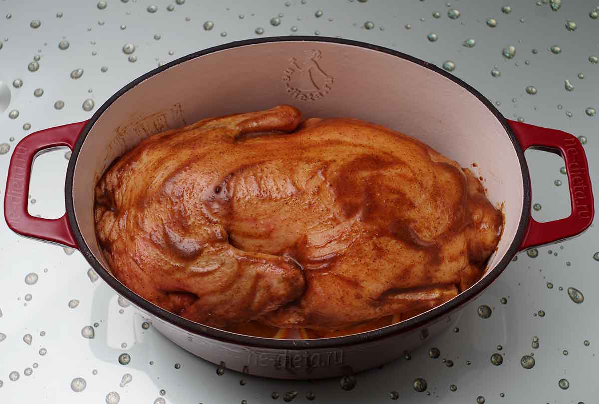 Coat the duck with glaze and place it in the duckling pan
